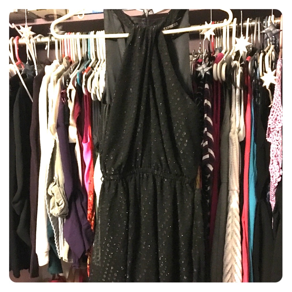 Express Cinch-Waisted Black Halter Party Dress